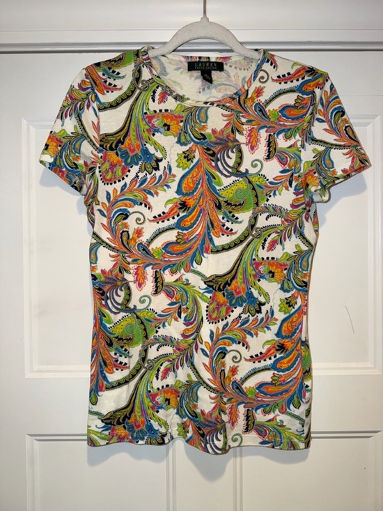 Ralph Lauren Tops - Ralph Lauren 100% Cotton White Short-Sleeve Paisley Tee with Multicolor Print